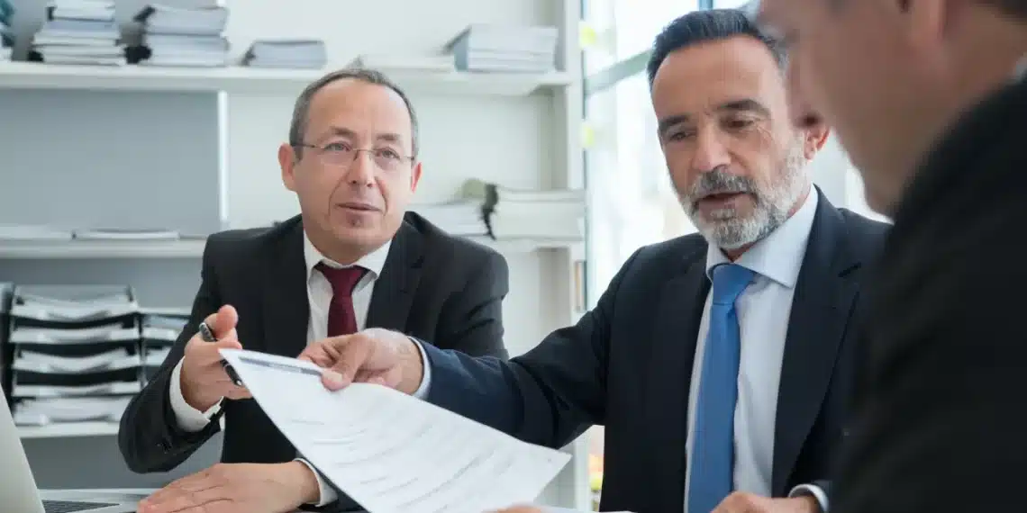 Ledelsesstil 6 ledelsesstile du som leder skal kende - 3 mænd i samtale om et stykke papir