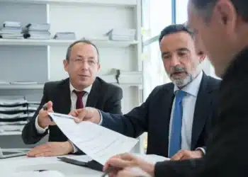 Ledelsesstil 6 ledelsesstile du som leder skal kende - 3 mænd i samtale om et stykke papir