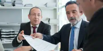 Ledelsesstil 6 ledelsesstile du som leder skal kende - 3 mænd i samtale om et stykke papir