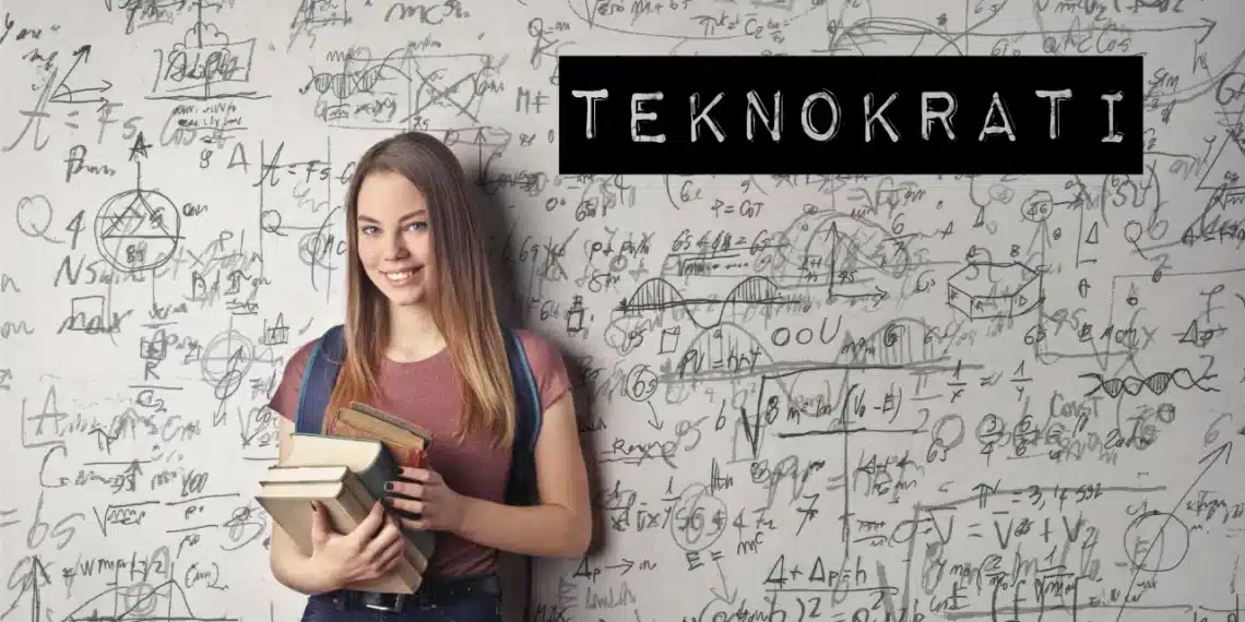 kvinde foran tavle med matematik som billede på teknokrati