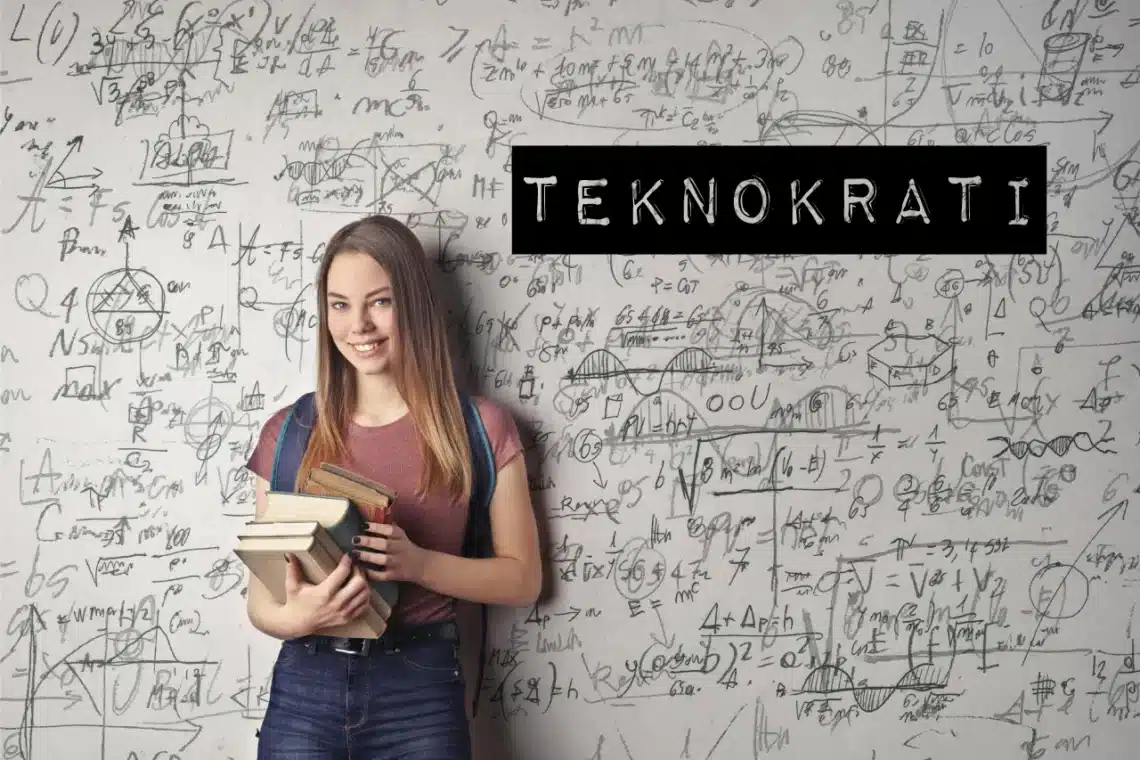 kvinde foran tavle med matematik som billede på teknokrati