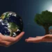 bæredygtig ledelse illustreres af to hænder med en jordklode og et træ