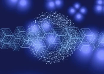 Transaktionel ledelse vist som et futuristisk netværk af forbindelser på printplade