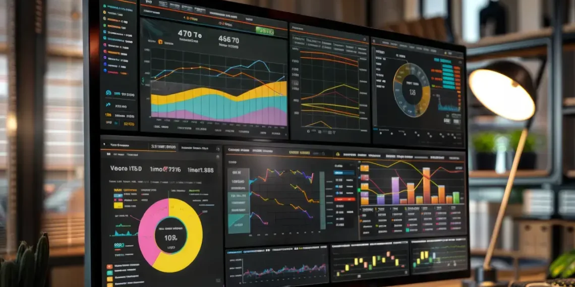 KPI eksempler her vises en computerskærm med kurver og tabeller som KPI eksempler