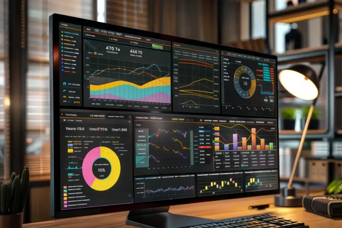 KPI eksempler her vises en computerskærm med kurver og tabeller som KPI eksempler