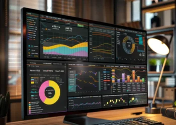 KPI eksempler her vises en computerskærm med kurver og tabeller som KPI eksempler