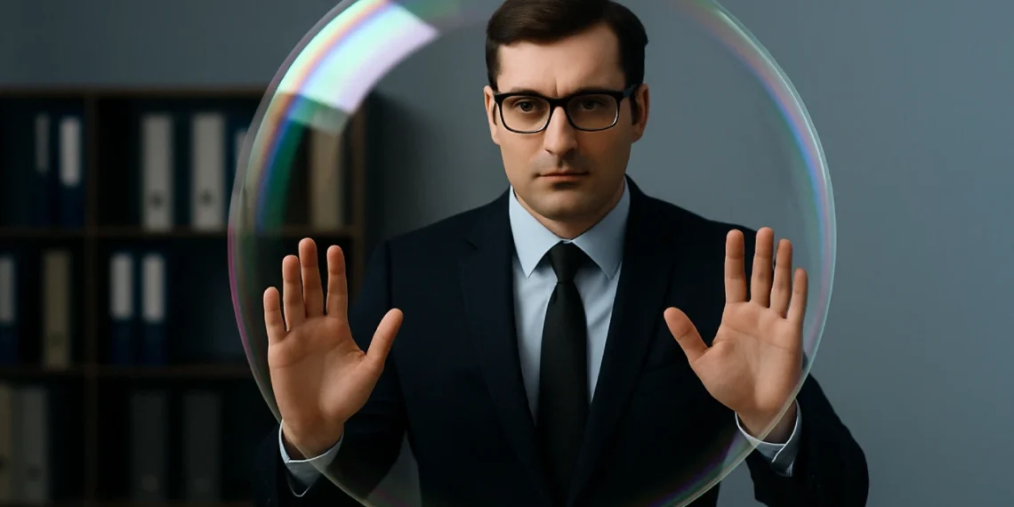 bobleledelse leder står med en boble foran sig