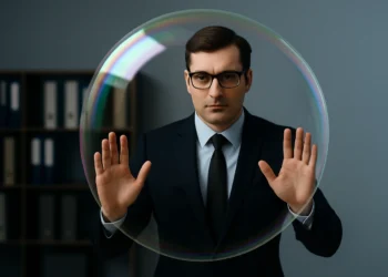 bobleledelse leder står med en boble foran sig