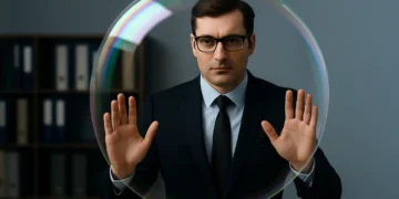 bobleledelse leder står med en boble foran sig