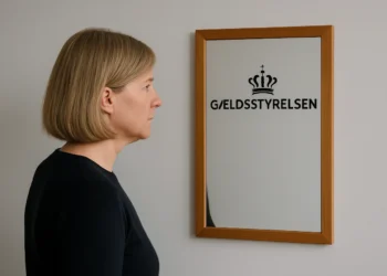 gældsstyrelsen inddrivelse - medarbejder hanne kigger ind i et spejl