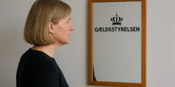 gældsstyrelsen inddrivelse - medarbejder hanne kigger ind i et spejl