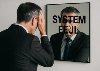 systemfejl ledelse - mand ser sig selv i spejlet og systemfejl i ledelse