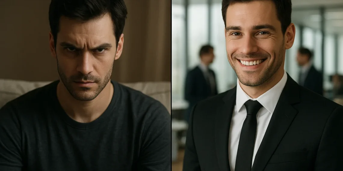 Sociopati - splittet personlighed illustreret ved samme mandsperson