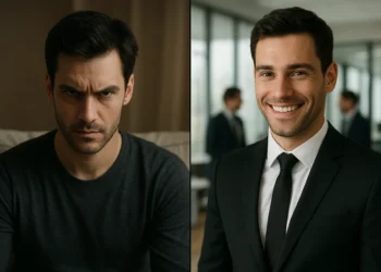 Sociopati - splittet personlighed illustreret ved samme mandsperson