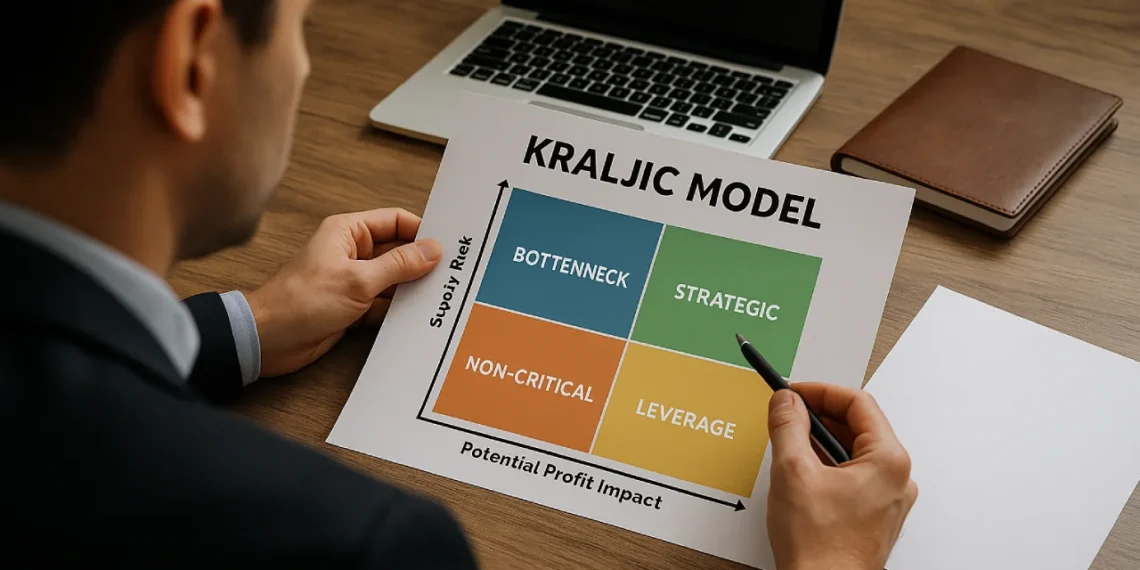 Kraljic-modellen læses af forretningsmand på skrivebord