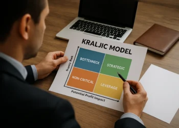 Kraljic-modellen læses af forretningsmand på skrivebord