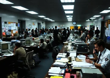 Bureaukrati: Kontorarbejdere druknet i papir og telefoner