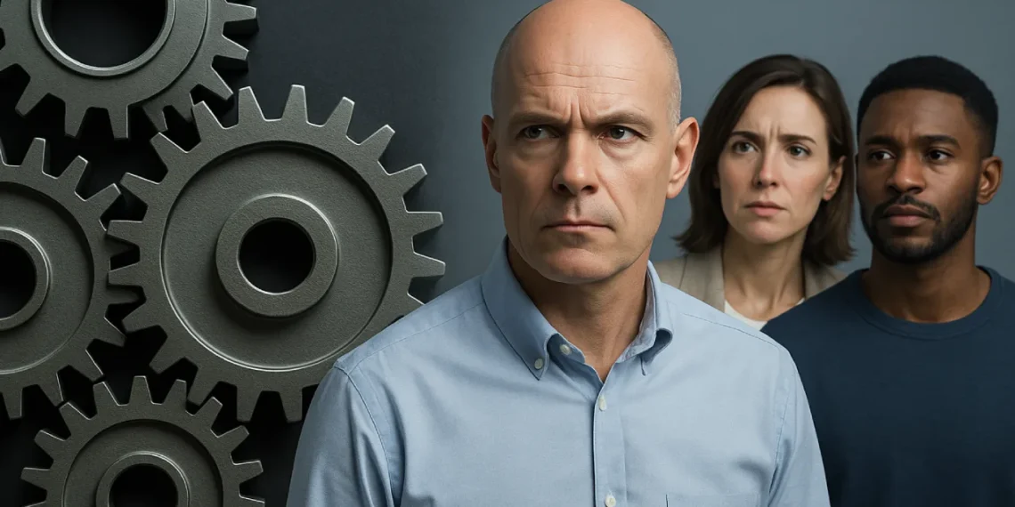 Et mekanistisk menneskesyn 3 mennesker og tandhjul