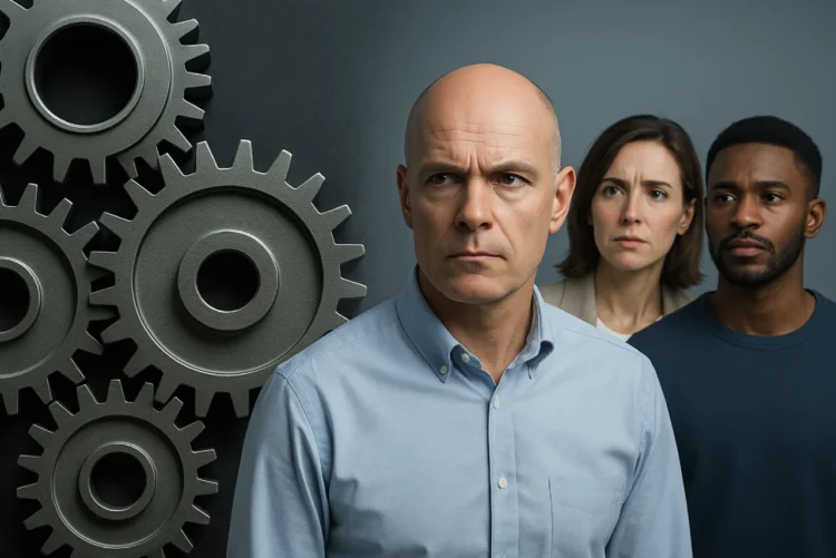 Et mekanistisk menneskesyn 3 mennesker og tandhjul