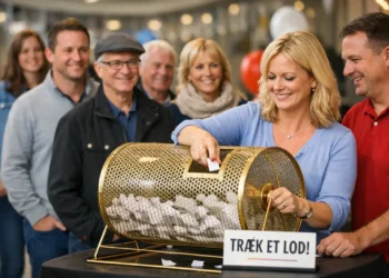 Lotteriledelse medarbejdere står i kø til at trække et lod