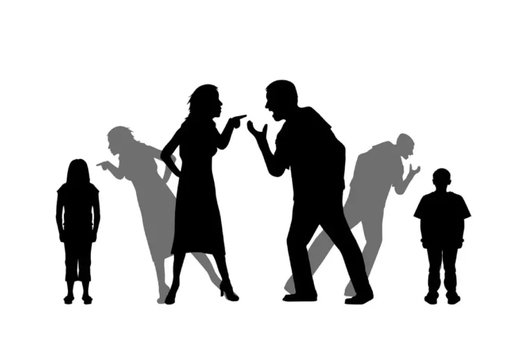 Konflikthåndtering skygger af uenige mennesker på hvid baggerund