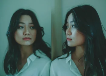 Kvinde kigger på sit eget spejlbillede og har psykologisk tryghed