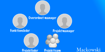 Grundstrukturen i matrixorganisation infografik på dansk