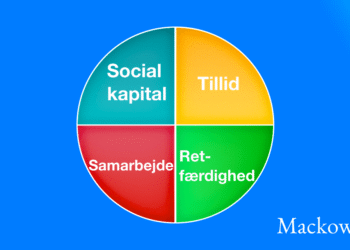 Social kapital er samarbejde - retfærdighed - tillid infografik på dansk