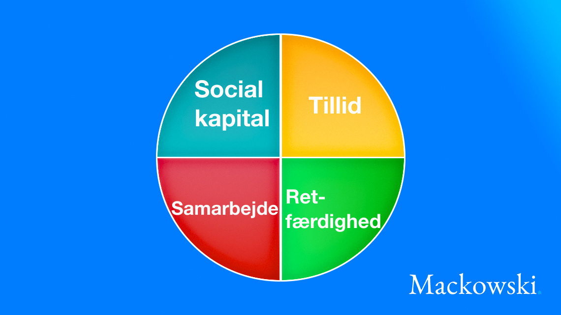 Social kapital er samarbejde - retfærdighed - tillid infografik på dansk