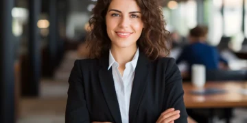 Transformationel ledelse - kvinde står med kortlagte arme og smiler til kameraet