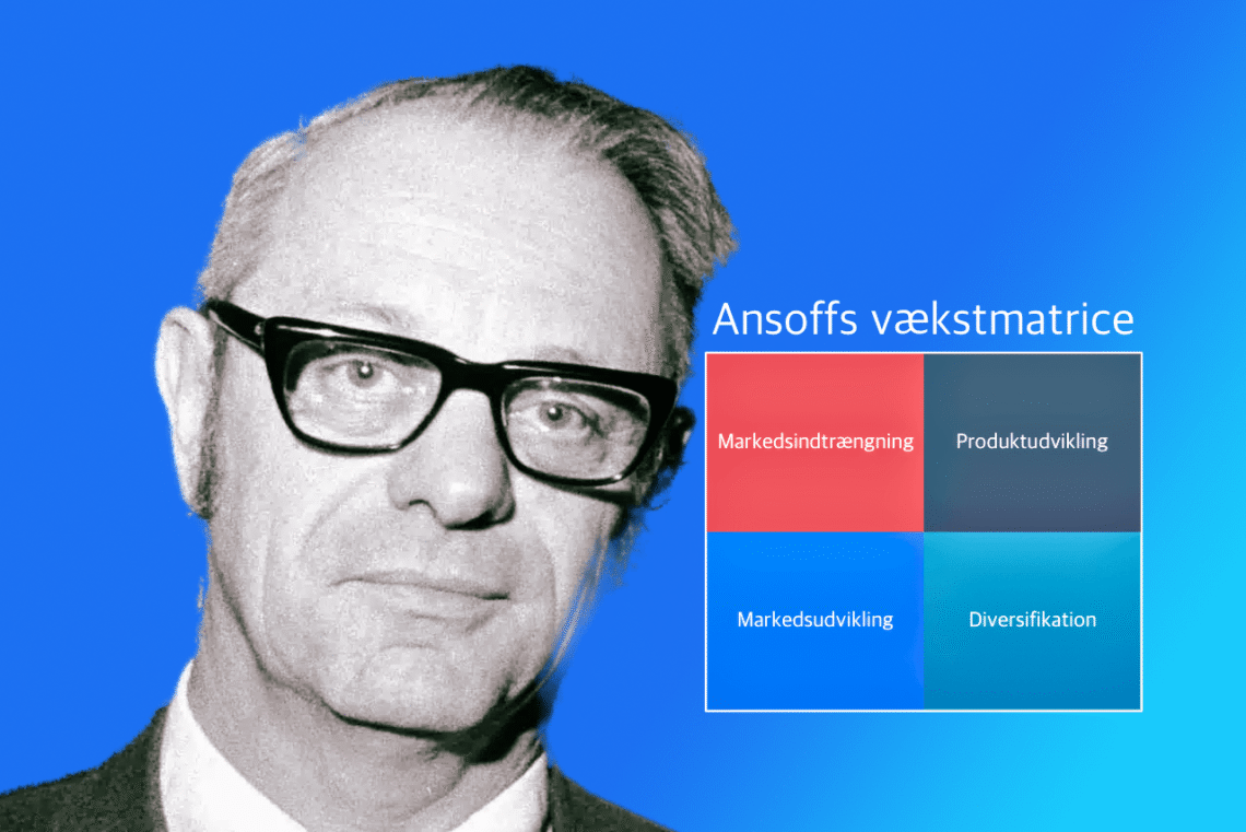 ansoffs vækstmatrice her Igor selv på blå baggrund med vækstmatricen til højre for ham selv