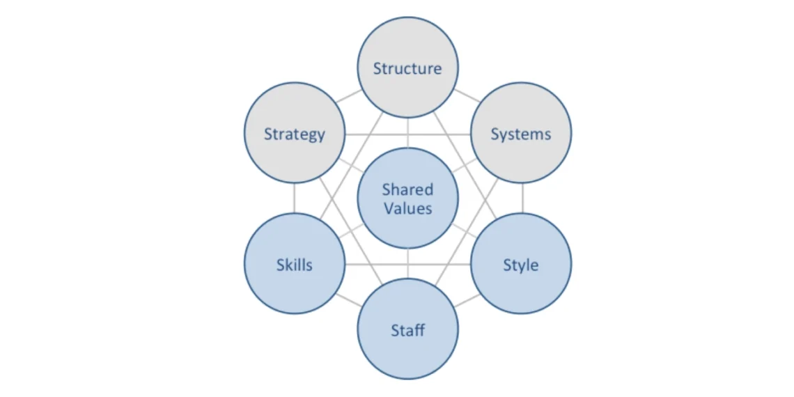 7S modellen infografik på engelsk traditionel