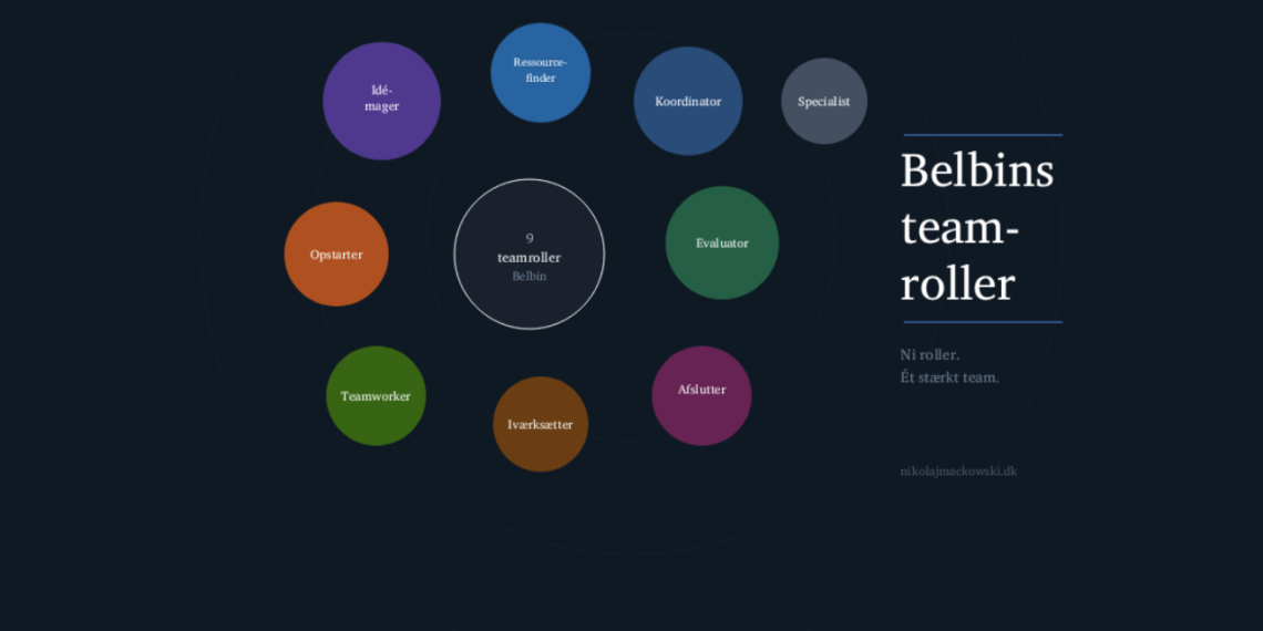 Belbins teamroller - infografik på dansk med alle teamroller