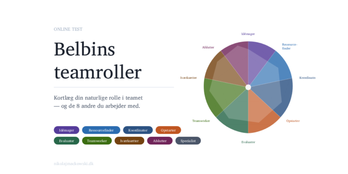 Belbins teamroller test komplet infografik med mange farver