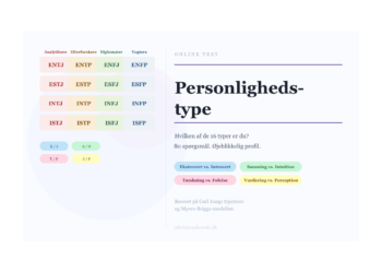 Myers-Briggs personlighedstest infografik i hvide og rolige farver.