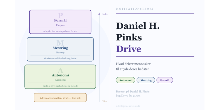 Daniel Pink motivationsteori infografik på dansk.