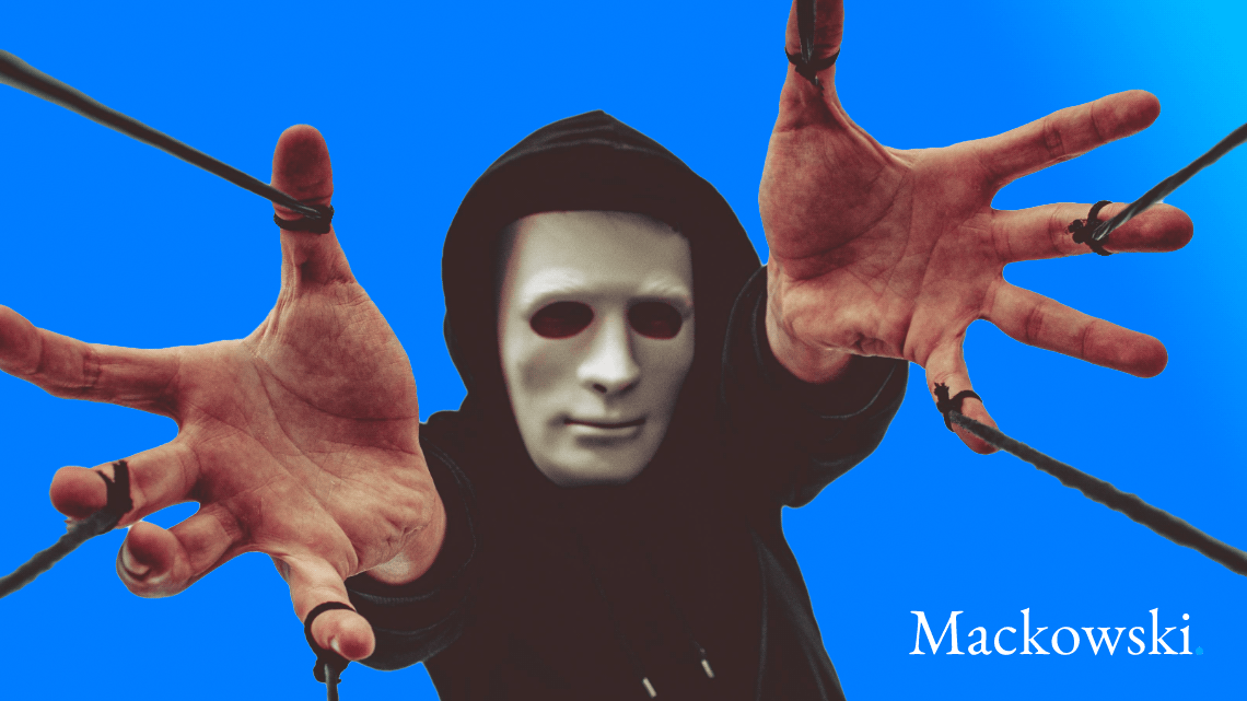 Den manipulerende med maske og snore på fingrene infografik