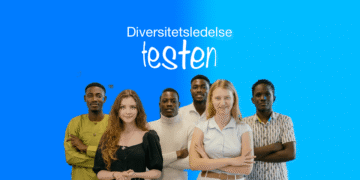 Diversitetsledelse test 6 meget forskellige mennesker på blå baggrund