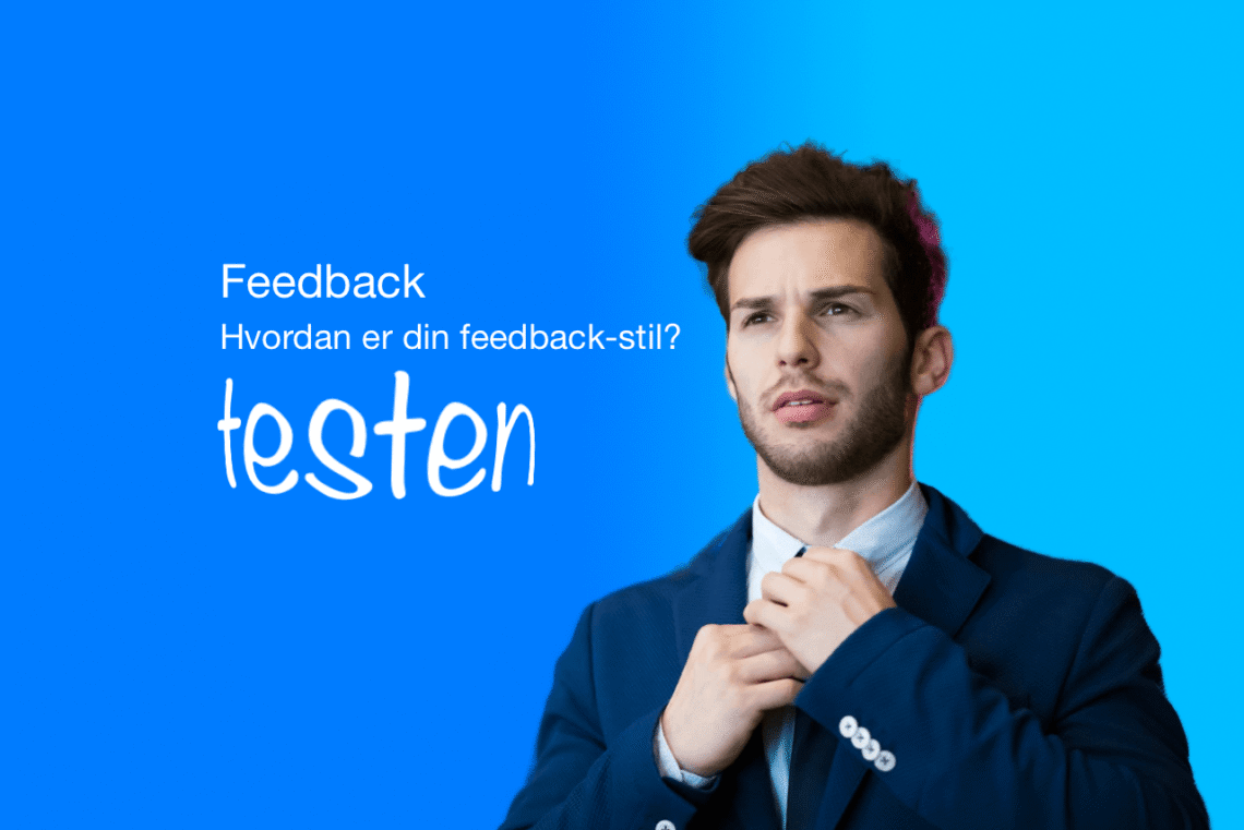 Feedback test mand retter på slips på blå baggrund V2.1