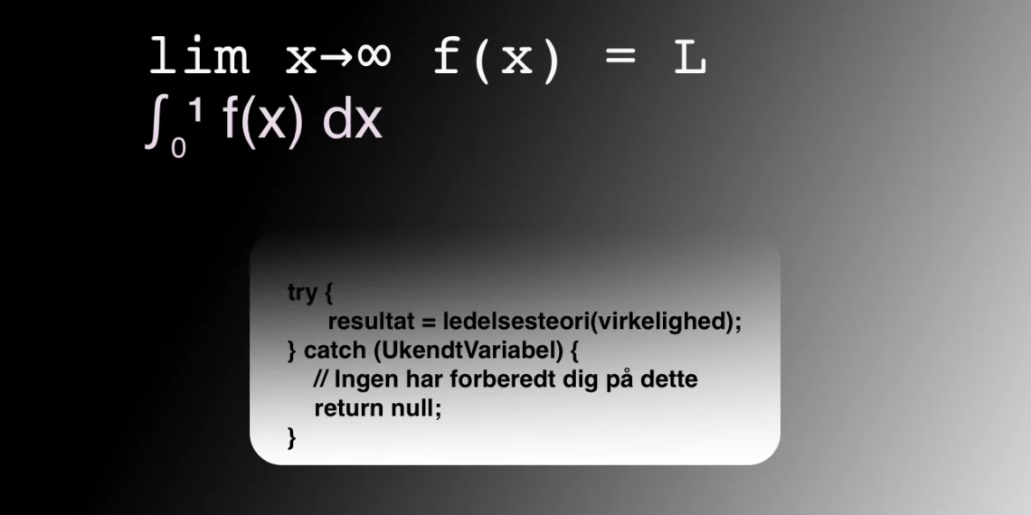 Ledelsesteori og iboende begrænsninger forklaret via matematikkens og programmeringens afgrænsninger infografik [C] 2026 LNM.