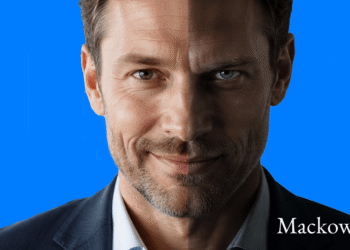 Mandlig psykopat i ledelse med todelt ansigt af Leder Nikolaj Mackowski