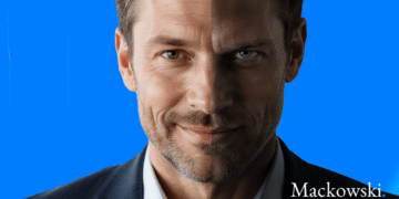 Mandlig psykopat i ledelse med todelt ansigt af Leder Nikolaj Mackowski