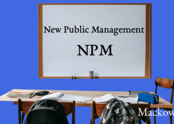 New public management NPM står skrevet på hvid skoletavle infografik