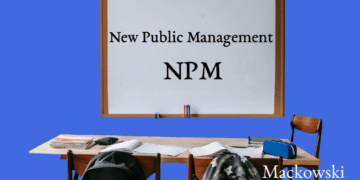New public management NPM står skrevet på hvid skoletavle infografik