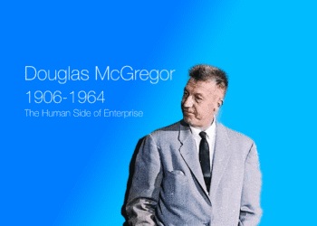Douglas McGregor teori X og Y - manden selv på gradient blå baggrund
