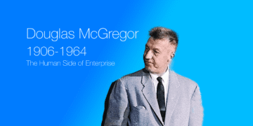 Douglas McGregor teori X og Y - manden selv på gradient blå baggrund