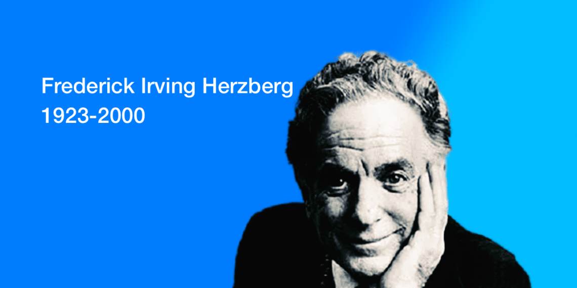 Frederick Herzberg (Frederick Irving Herzberg) på blå baggrund