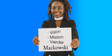 Mission og vision kvinde med et skilt V2.1