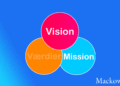 Mission og vision infografik plus værdier nedtonet
