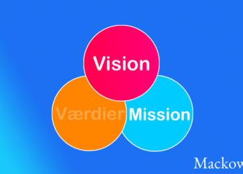 Mission og vision infografik plus værdier nedtonet